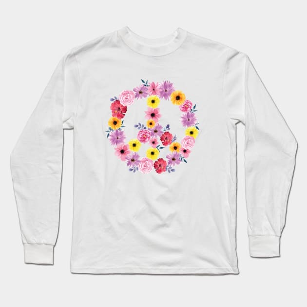 Flowers Peace Symbol Long Sleeve T-Shirt by MunaNazzal